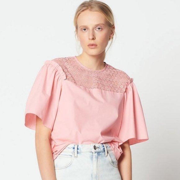 Sandro Tops - NWT Sandro Mingo Pink Puffy Sleeve Lace Top